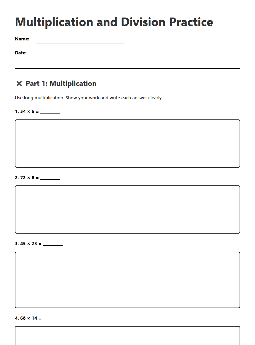 Multiplication and Division Practice worksheet preview