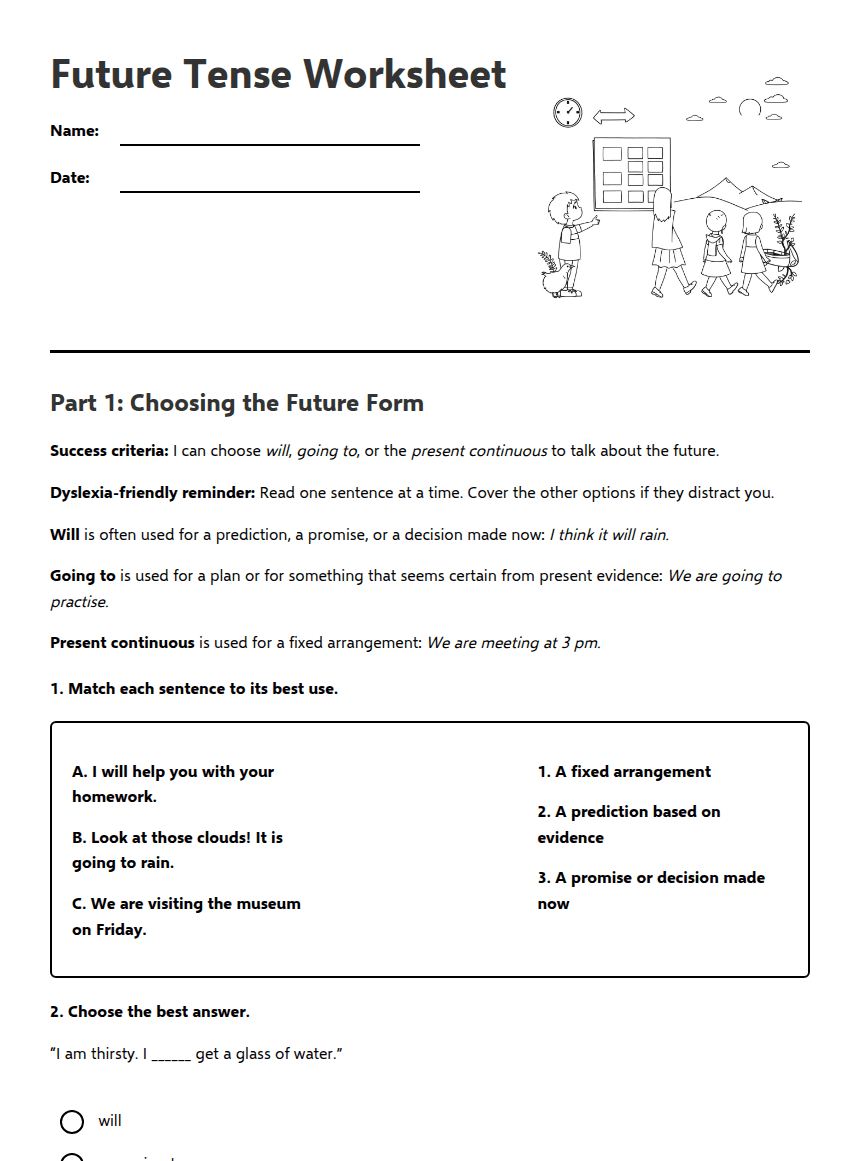 Future Tense Worksheet worksheet preview