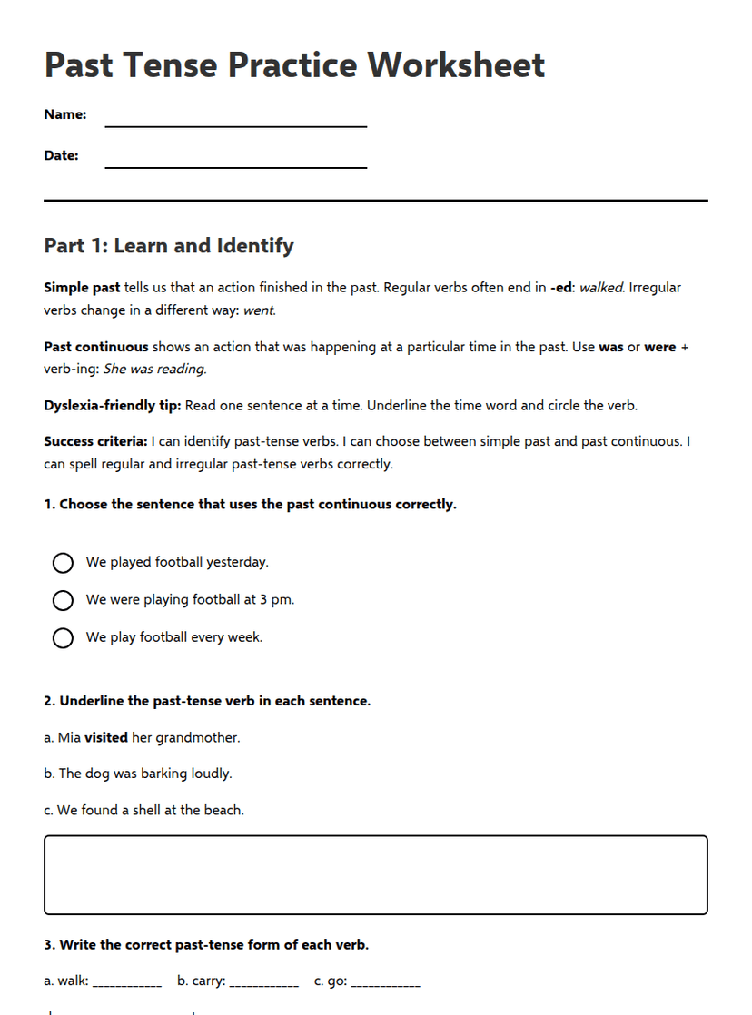 Past Tense Practice Worksheet