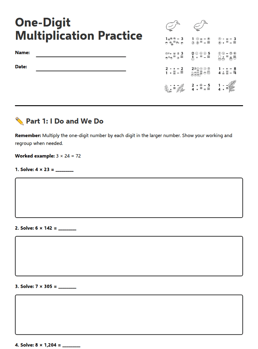 One-Digit Multiplication Practice
