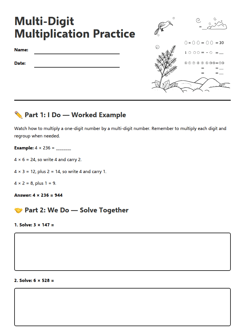 Multi-Digit Multiplication Practice worksheet preview