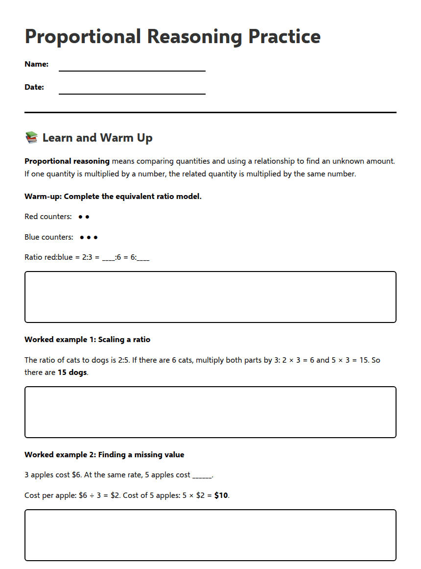 Proportional Reasoning Practice worksheet preview