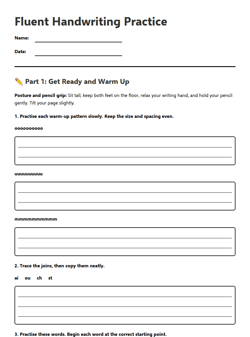 Fluent Handwriting Practice worksheet preview