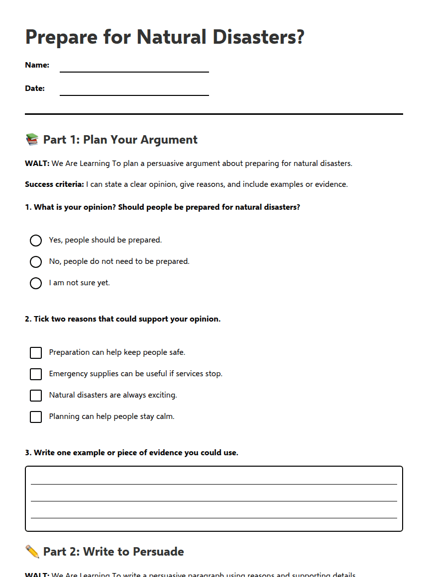 Prepare for Natural Disasters? worksheet preview