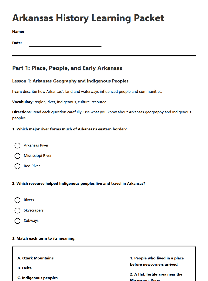 Arkansas History Learning Packet