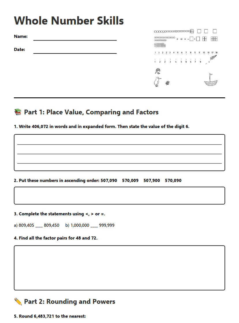 Whole Number Skills