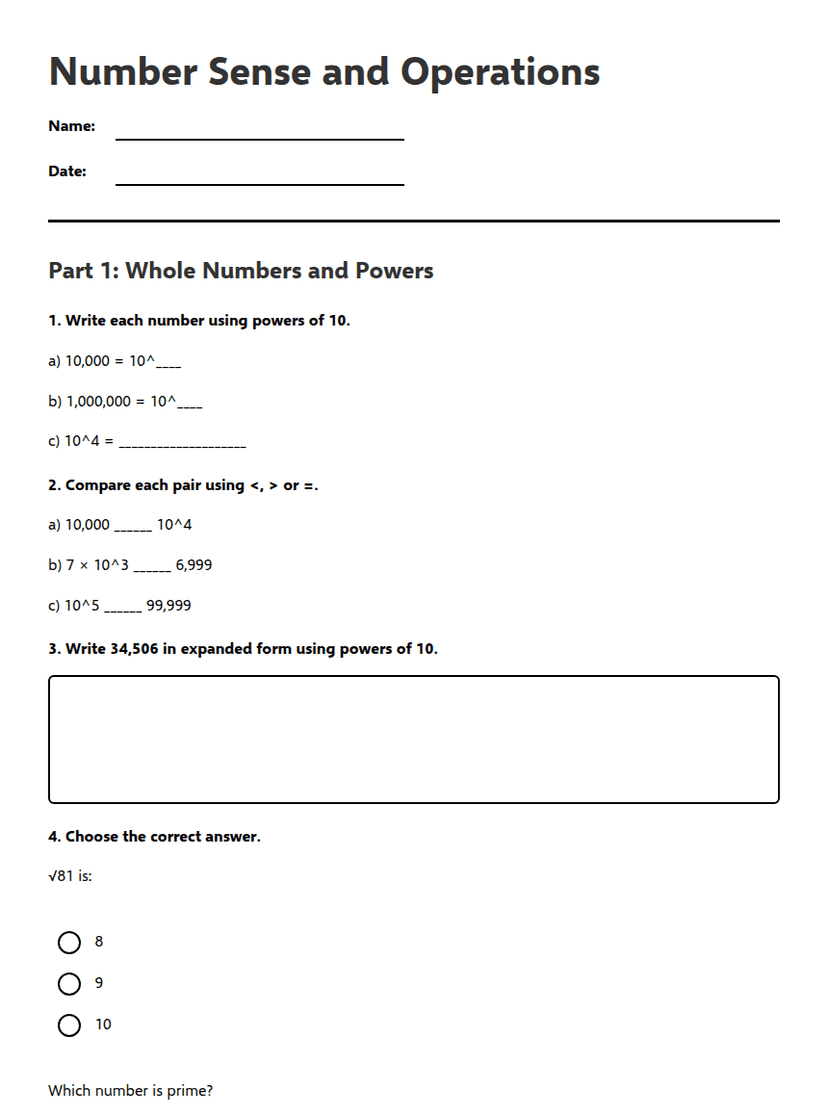 Number Sense and Operations