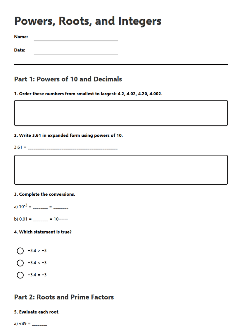 Powers, Roots, and Integers