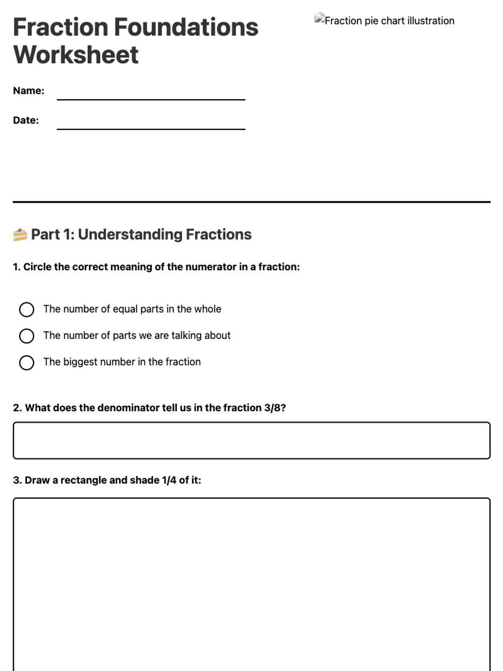 Fraction Foundations Worksheet worksheet preview