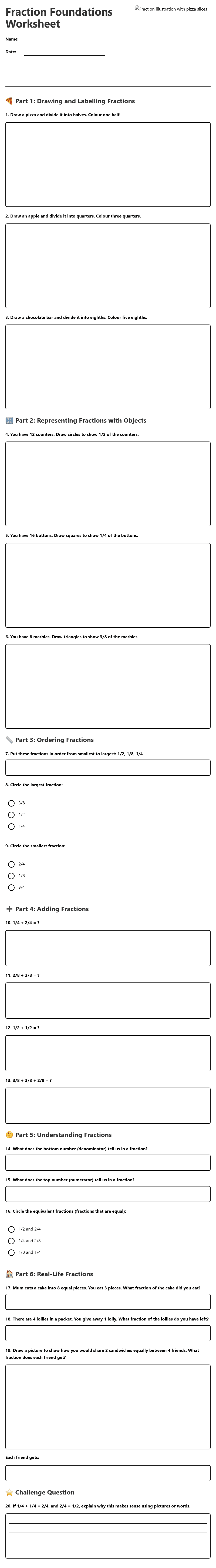 Fraction Foundations Worksheet worksheet preview