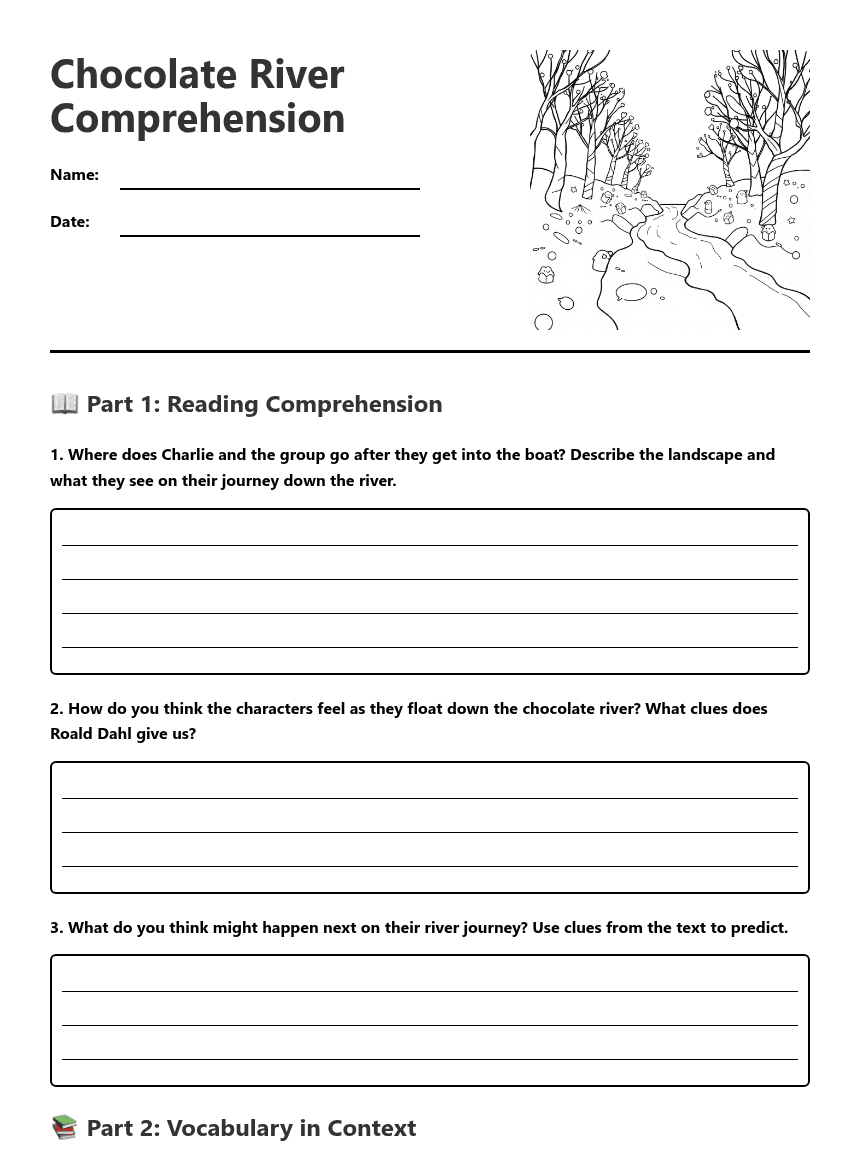 Chocolate River Comprehension worksheet preview