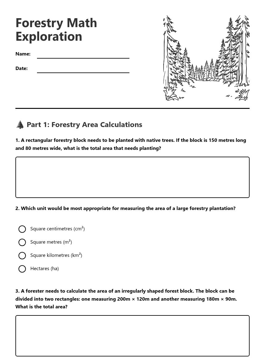 Forestry Math Exploration worksheet preview