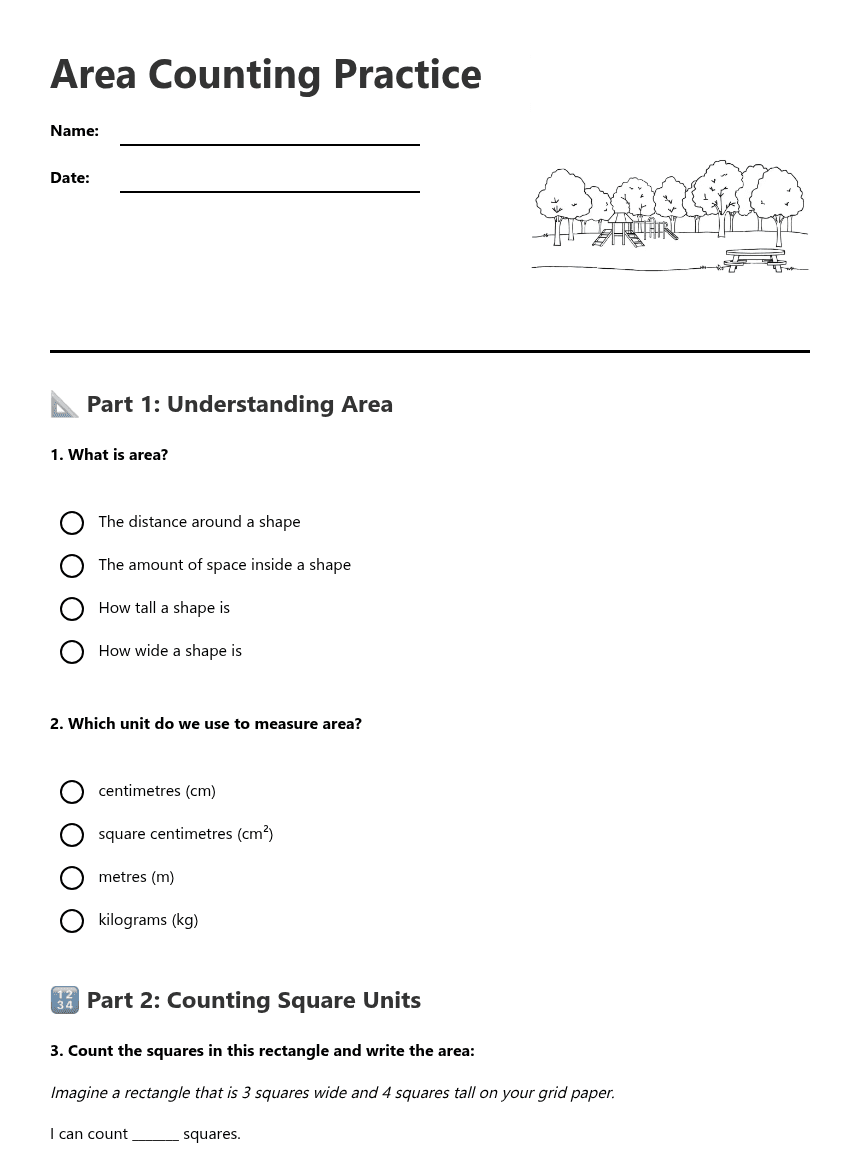 Area Counting Practice worksheet preview