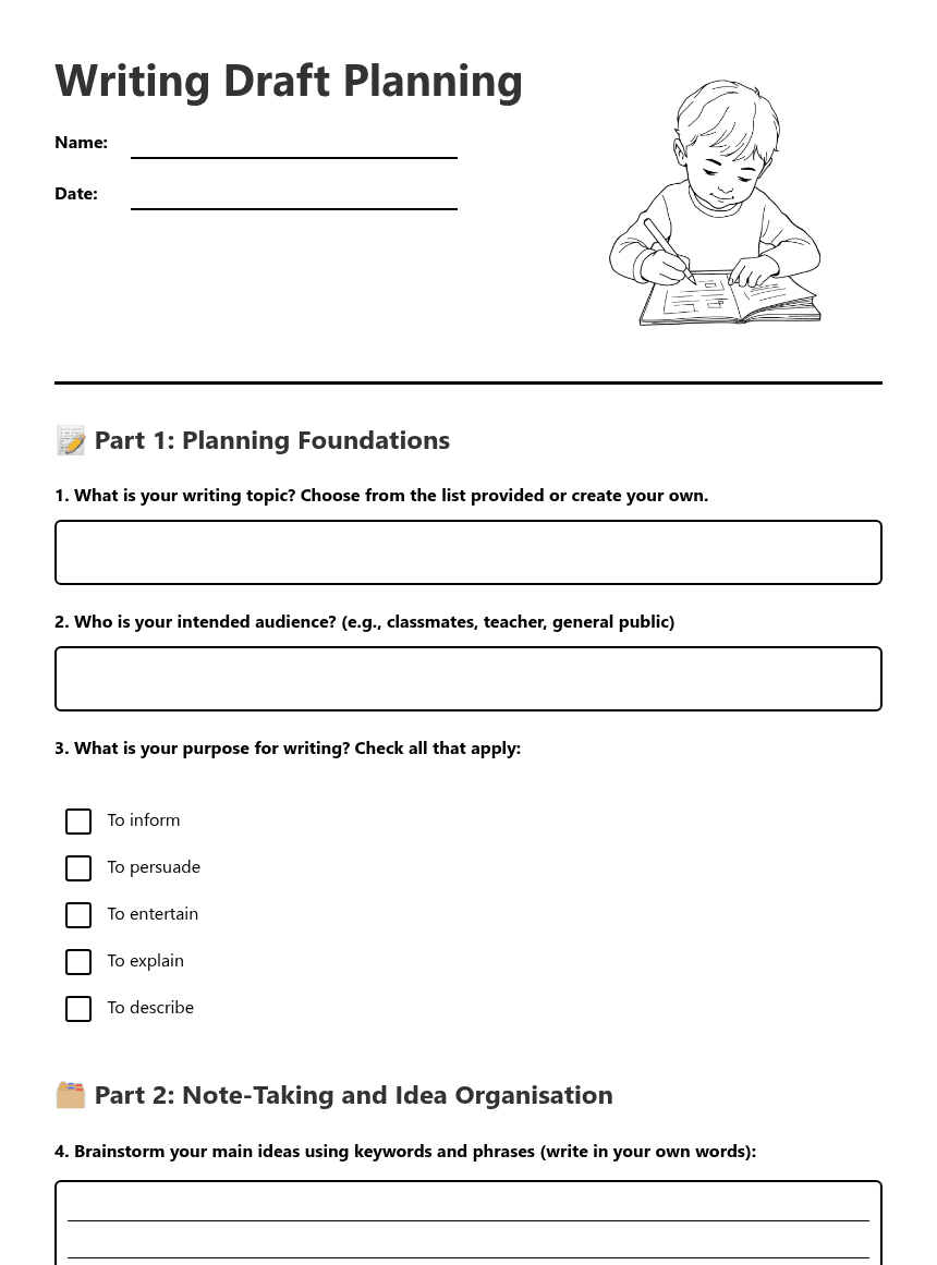 Writing Draft Planning worksheet preview