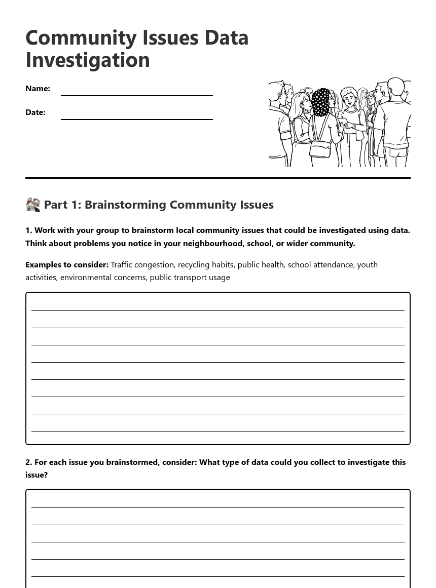 Community Issues Data Investigation worksheet preview