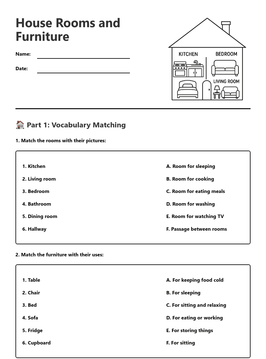 House Rooms and Furniture worksheet preview