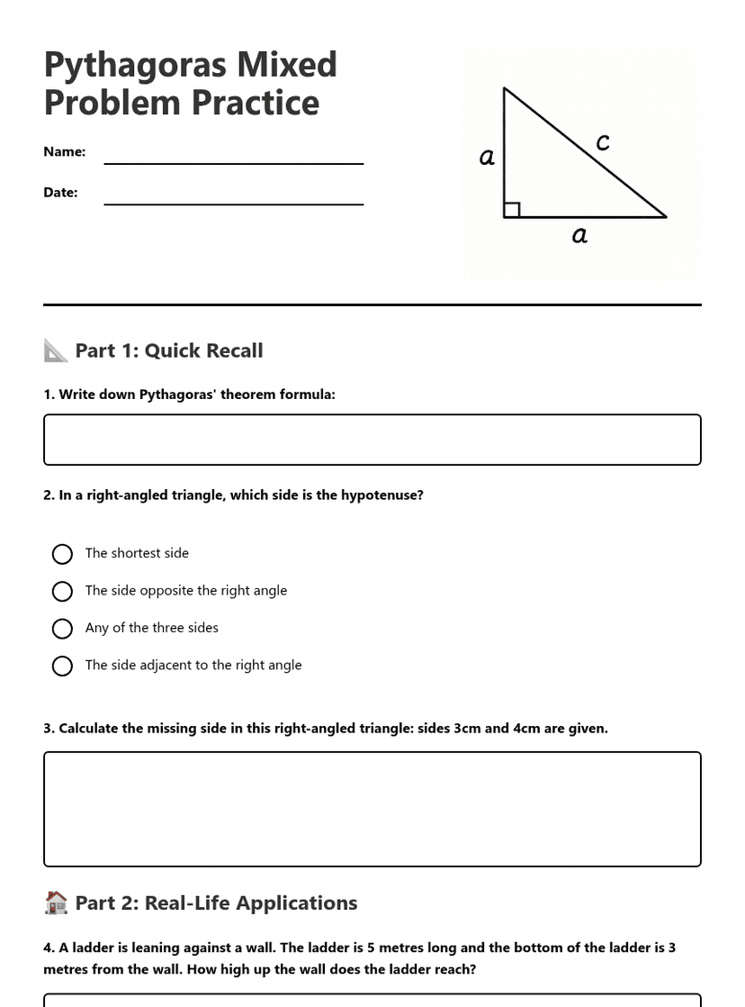 Pythagoras Mixed Problem Practice