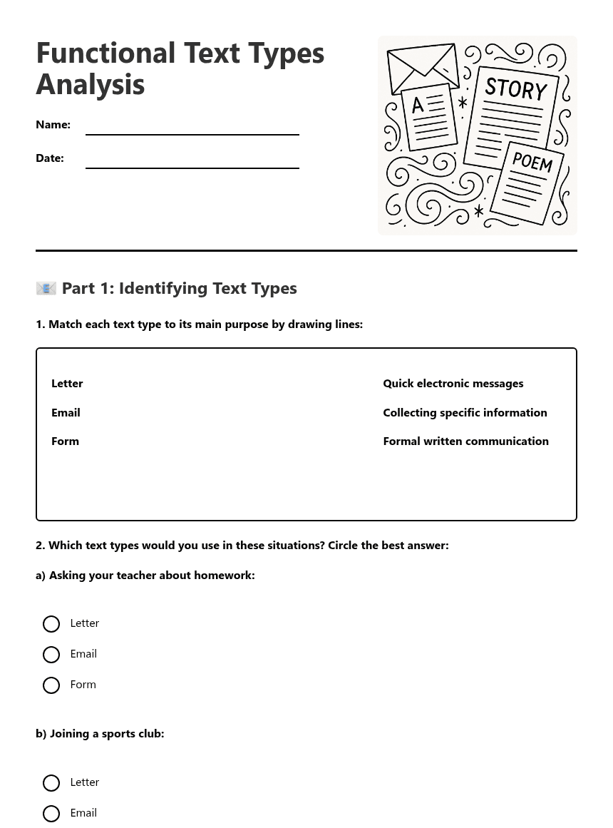 Functional Text Types Analysis worksheet preview