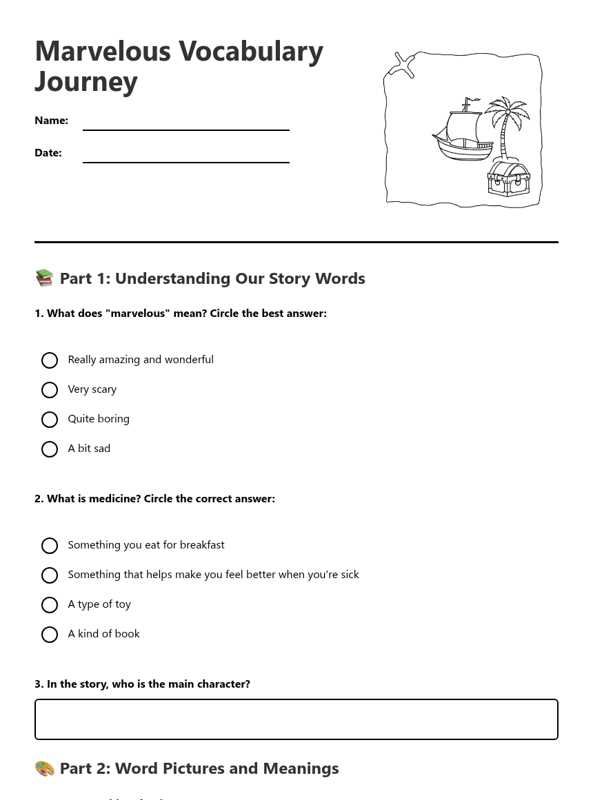 Marvelous Vocabulary Journey worksheet preview