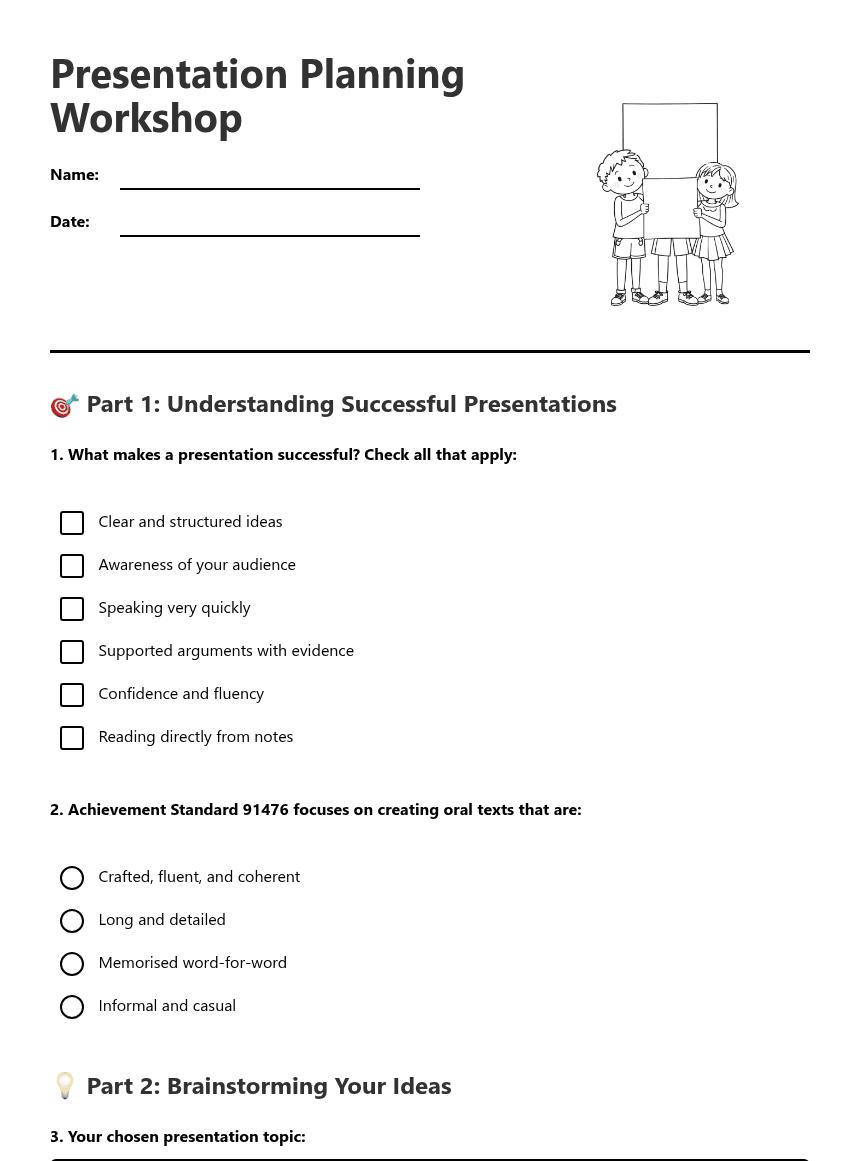 Presentation Planning Workshop worksheet preview