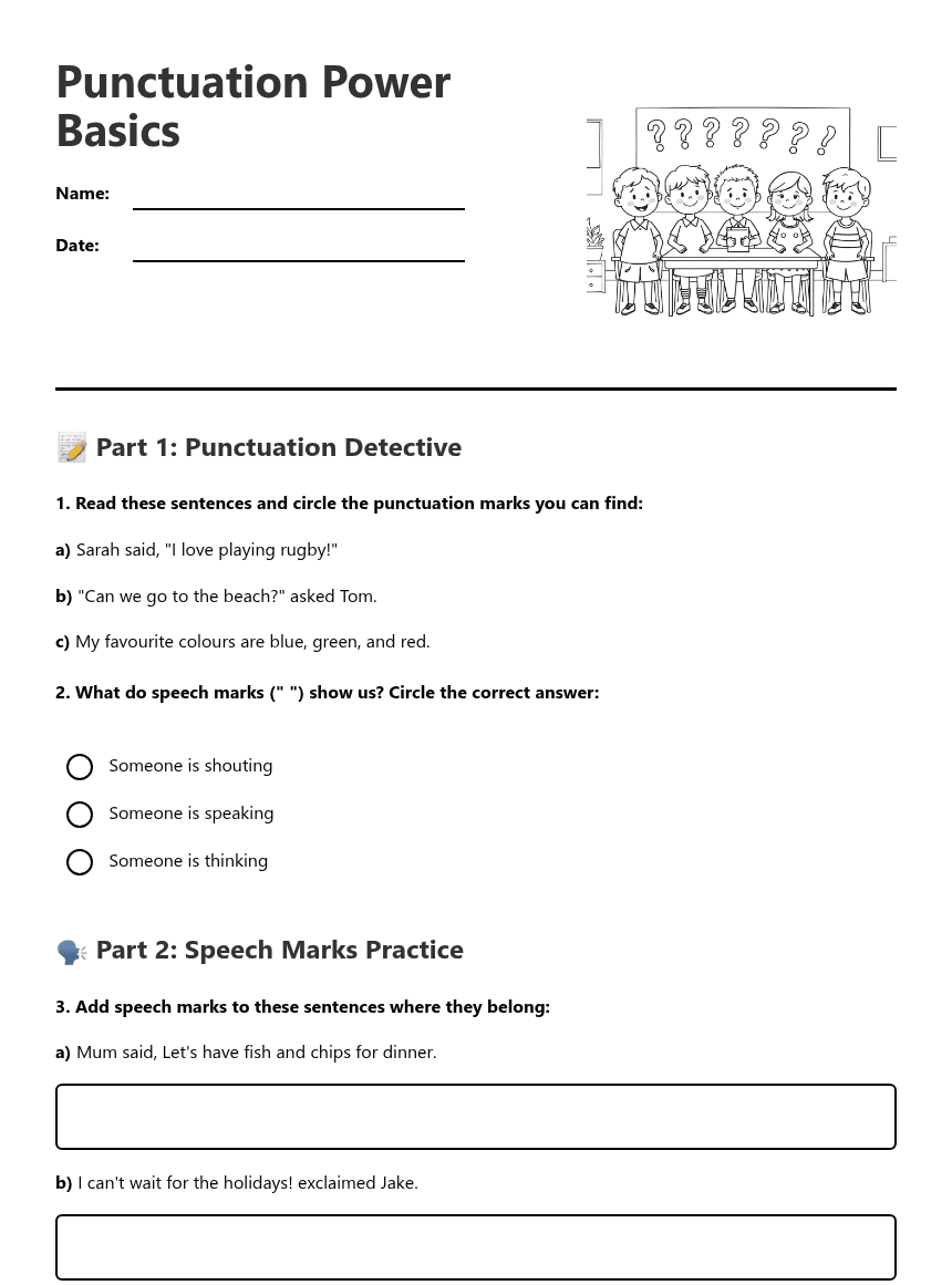 Punctuation Power Basics worksheet preview