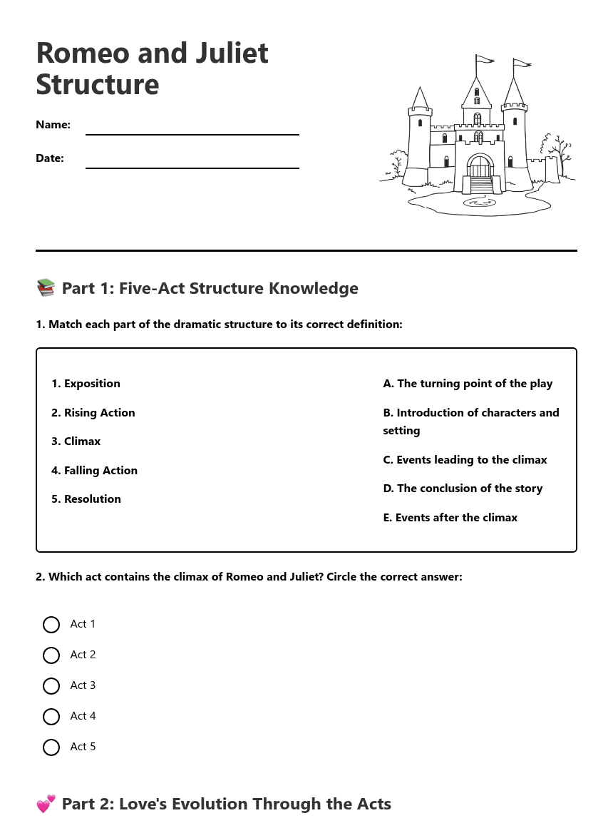 Romeo and Juliet Structure worksheet preview