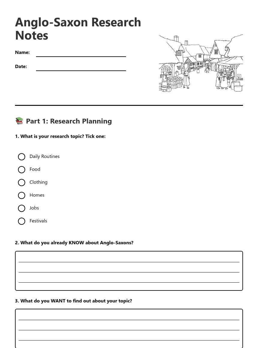 Anglo-Saxon Research Notes worksheet preview