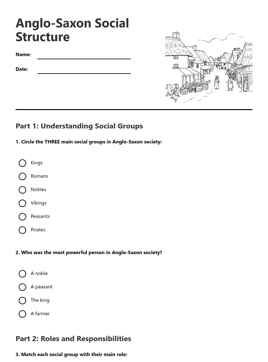 Anglo-Saxon Social Structure worksheet preview
