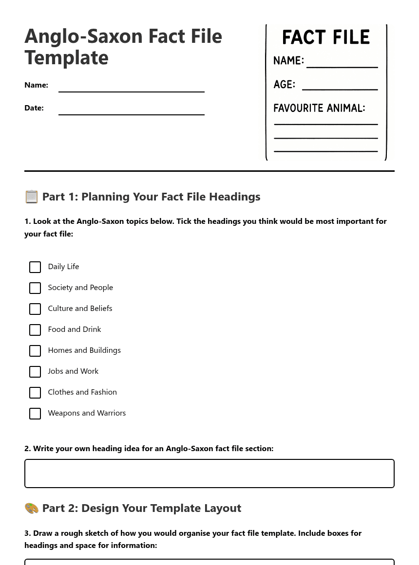 Anglo-Saxon Fact File Template worksheet preview