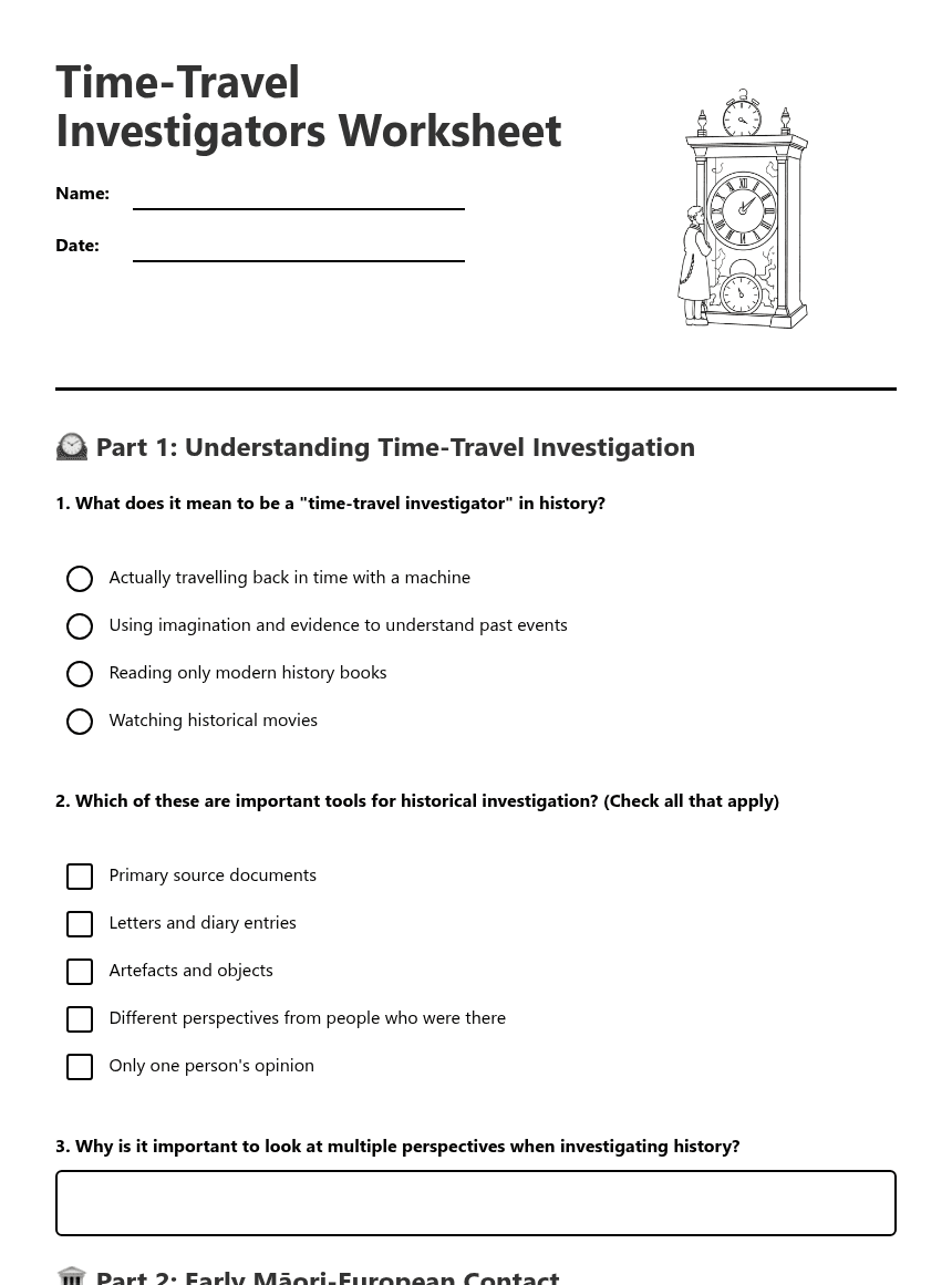 Time-Travel Investigators Worksheet worksheet preview