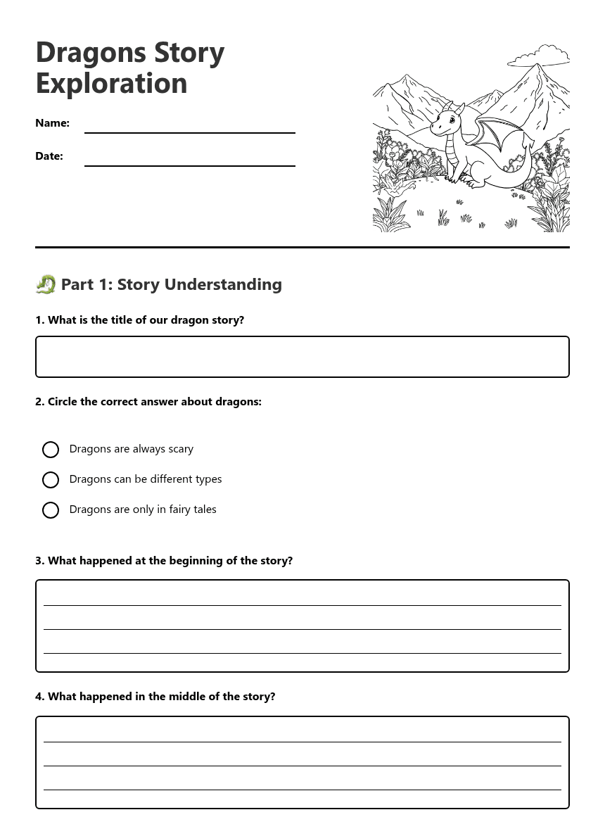 Dragons Story Exploration worksheet preview