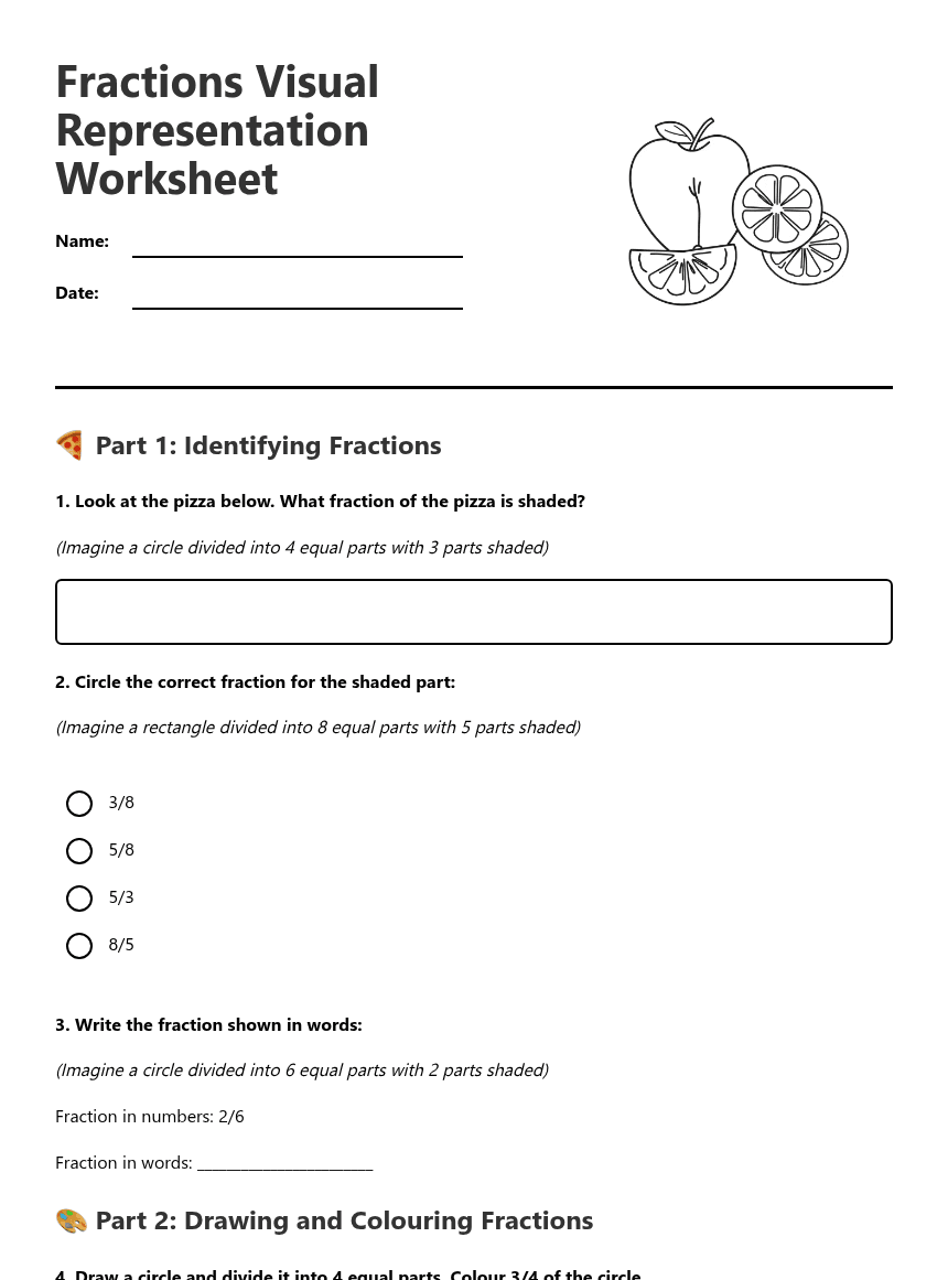 Fractions Visual Representation Worksheet worksheet preview