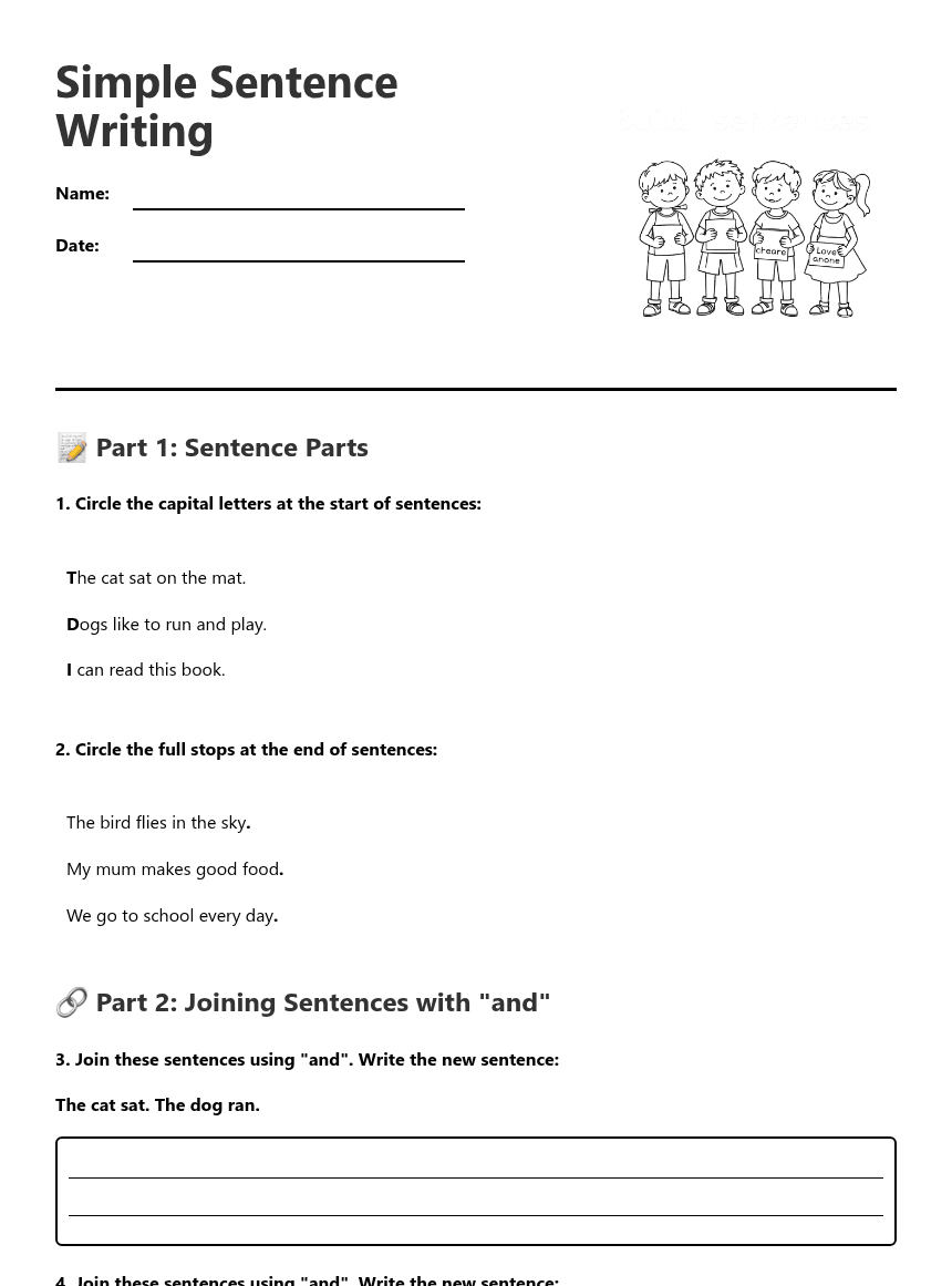 Simple Sentence Writing worksheet preview
