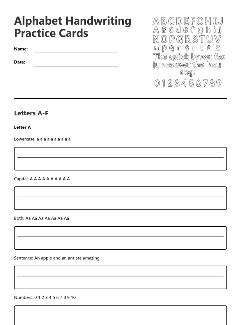 Alphabet Handwriting Practice Cards