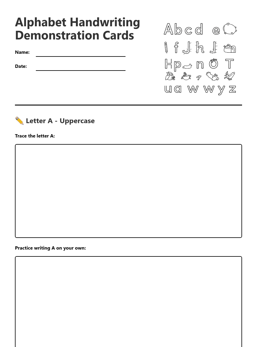 Alphabet Handwriting Demonstration Cards worksheet preview