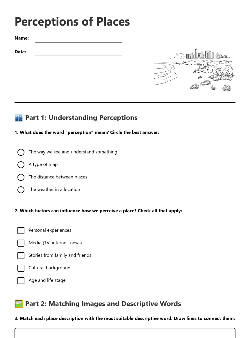 Perceptions of Places worksheet preview