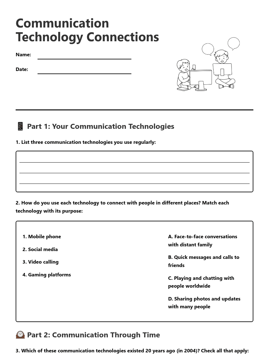Communication Technology Connections worksheet preview