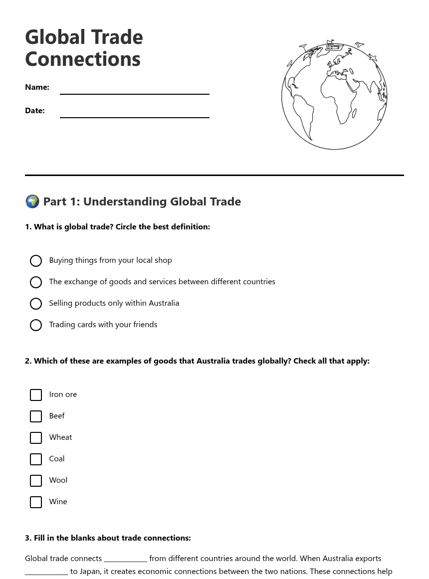 Global Trade Connections worksheet preview