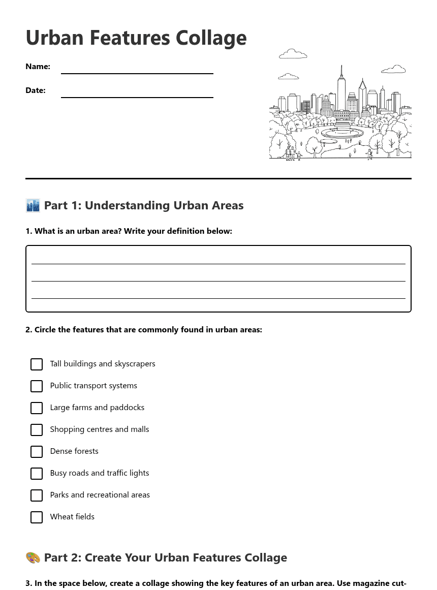 Urban Features Collage worksheet preview
