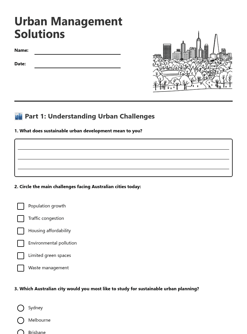 Urban Management Solutions worksheet preview
