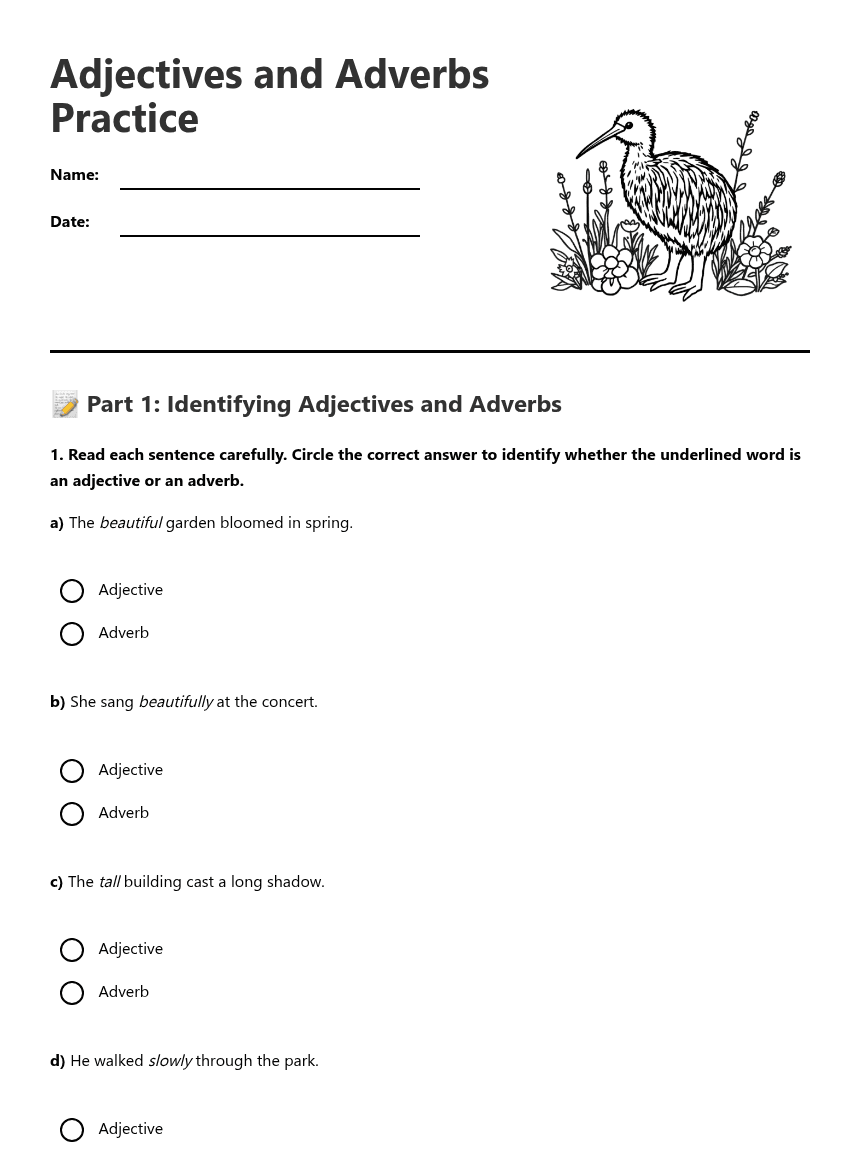 Adjectives and Adverbs Practice worksheet preview