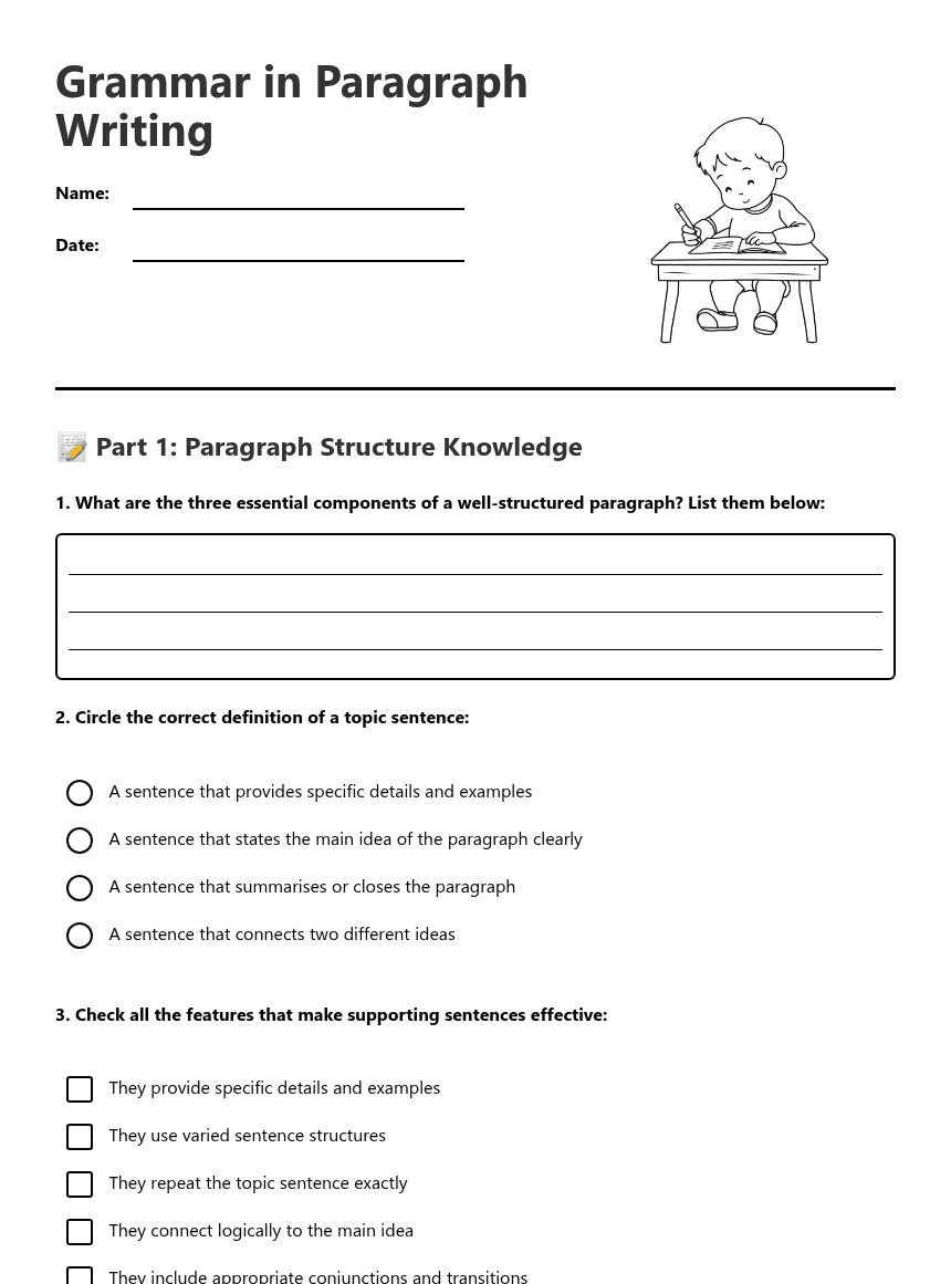Grammar in Paragraph Writing worksheet preview