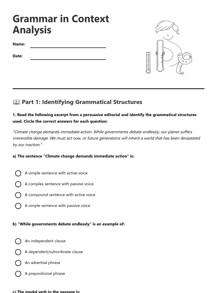 Grammar in Context Analysis worksheet preview