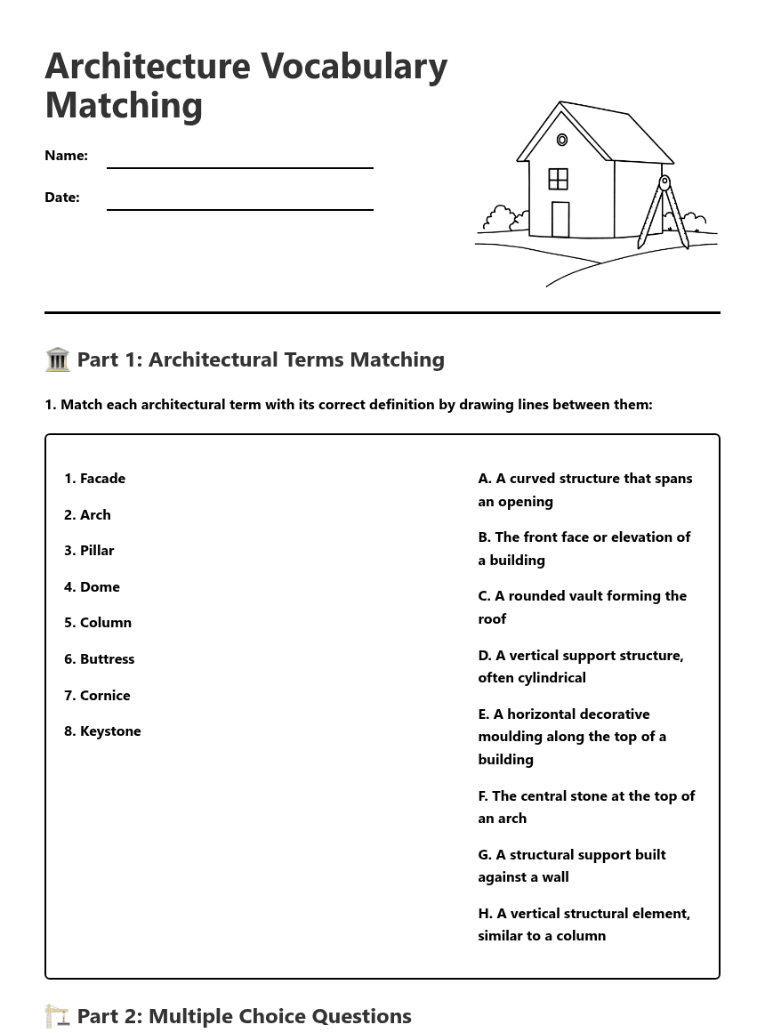 Architecture Vocabulary Matching worksheet preview