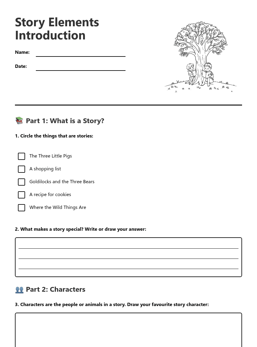 Story Elements Introduction worksheet preview