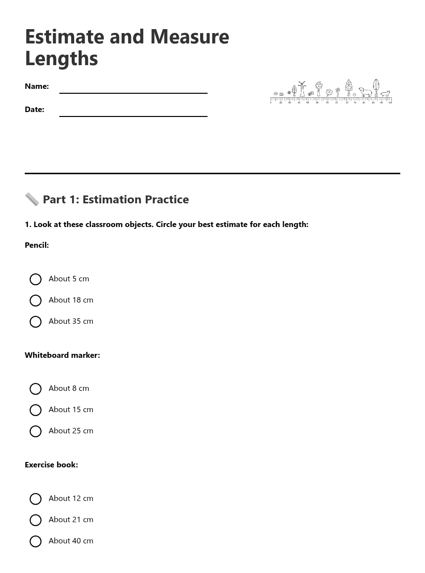 Estimate and Measure Lengths worksheet preview