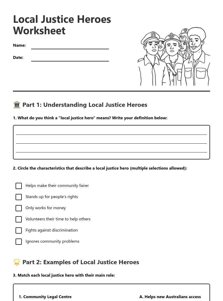Local Justice Heroes Worksheet worksheet preview