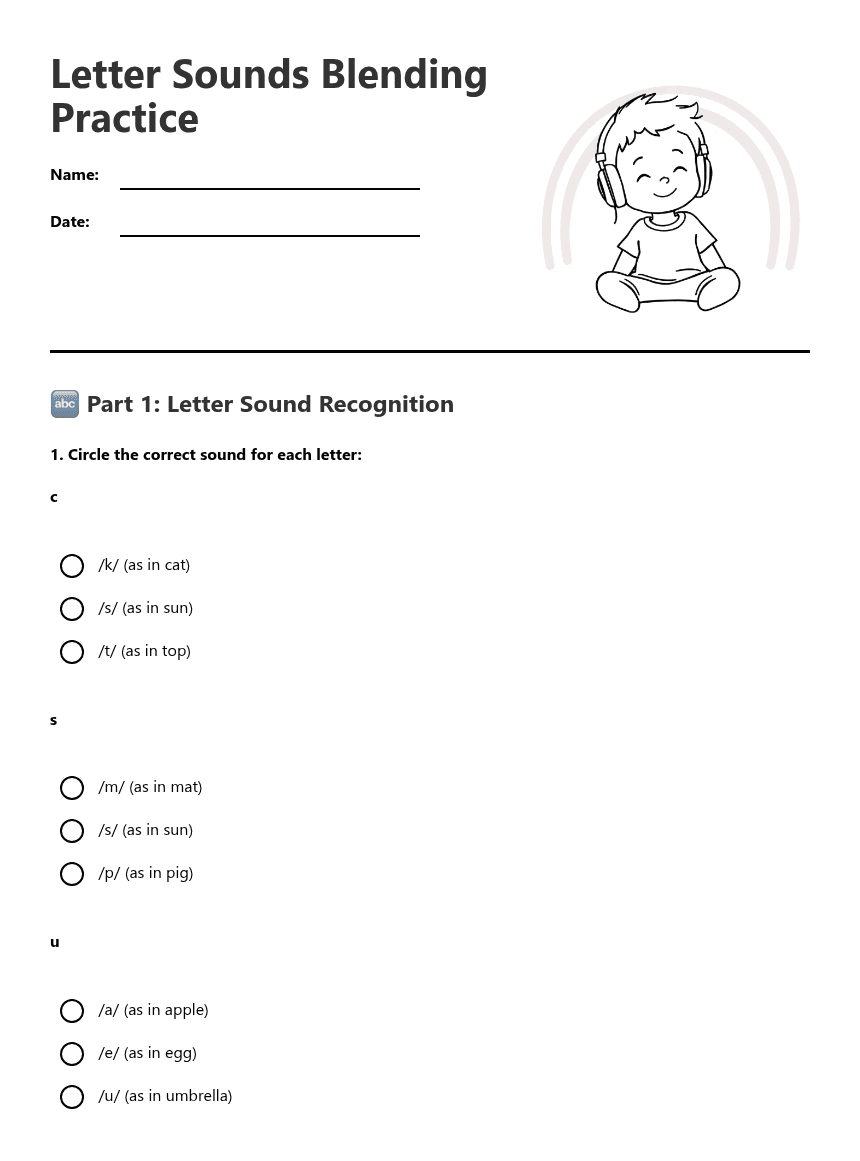 Letter Sounds Blending Practice worksheet preview