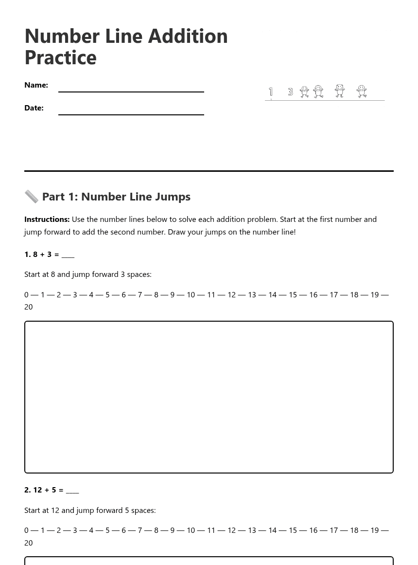 Number Line Addition Practice worksheet preview