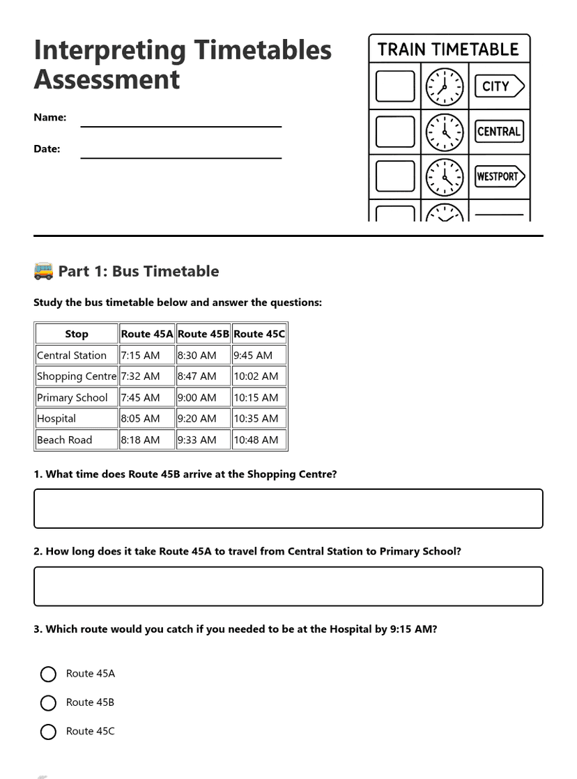 Interpreting Timetables Assessment